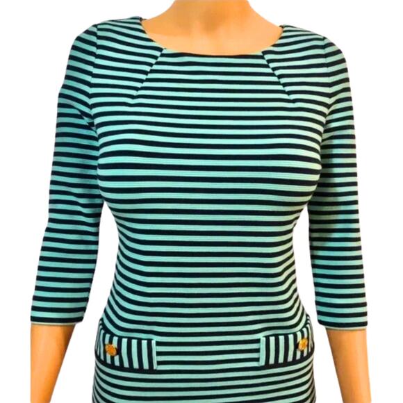 Lilly Pulitzer Womens Extra Small Charlene Shift Dress EUC Teal Navy 3/4 Sleeves - Picture 5 of 6